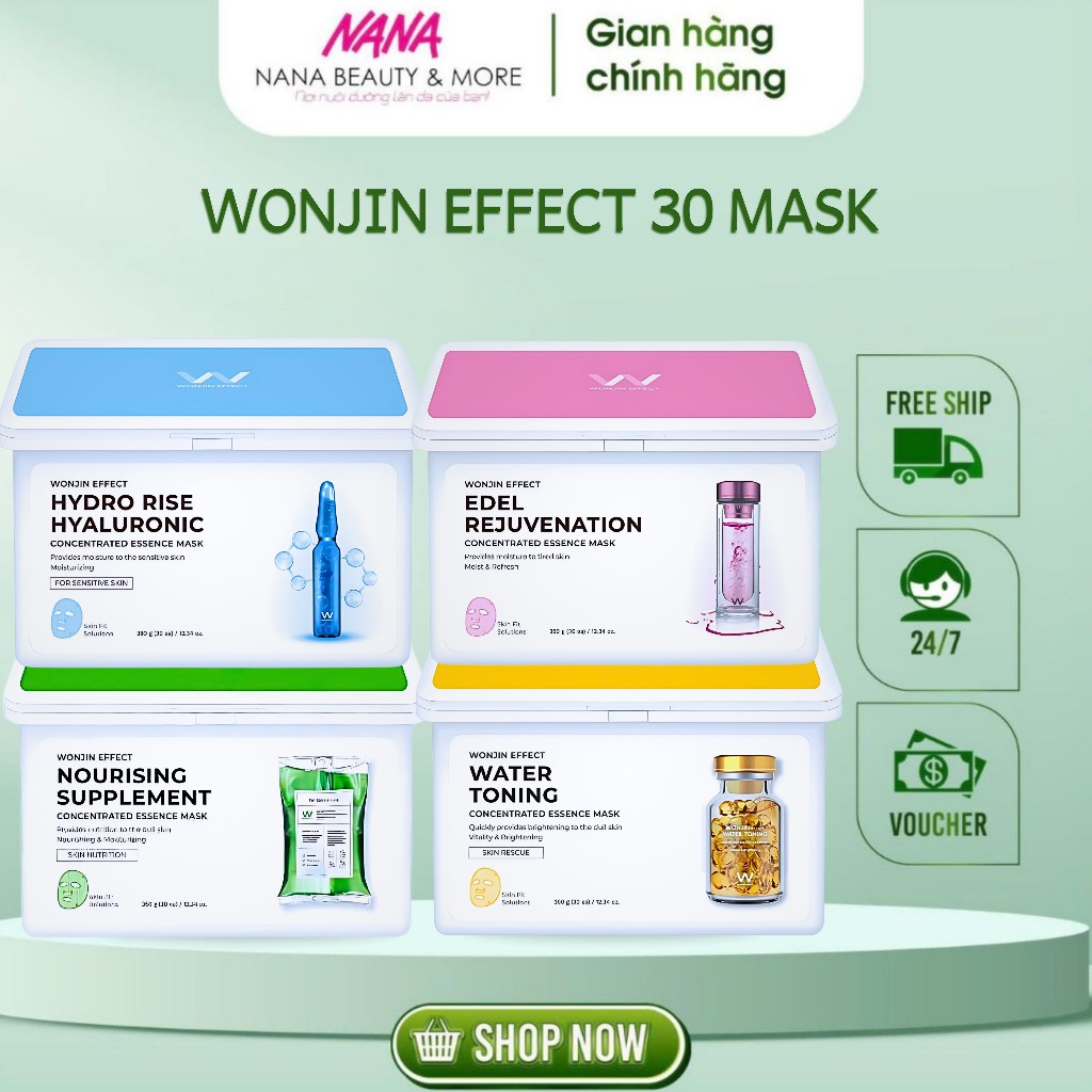 (Hàng CTY) Hộp 30 Miếng Mặt Nạ Wonjin Dưỡng Trắng, Chống Lão Hoá Da Wonjin Effect - Nana Shop