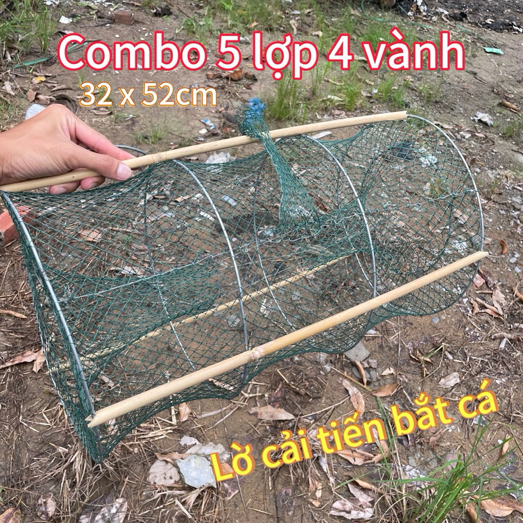 Combo 5 lợp đặc cá, lờ cải tiến loại 4 vòng, kích thướt 32cm dài 52cm, Lờ cá lóc, lờ cá sặc rô phi..