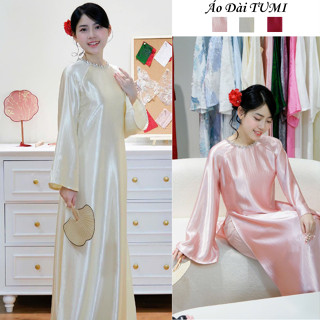 Áo dài cách tân lụa Ý cao cấp, cổ đính vòng ngọc sang trọng, diện Tết lễ hội chụp ảnh – Áo Dài TUMI