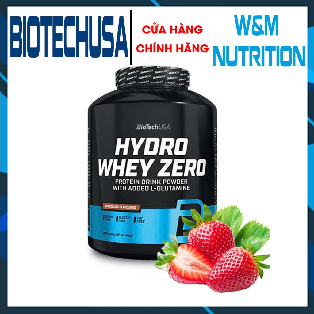 BiotechUSA Hydro Whey Zero – Strawberry Whey Thủy Phân 4lbs, 82 Servings, Hỗ Trợ Phục Hồi Cơ Bắp