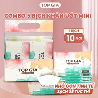 Khăn ướt mini cao cấp Topgia 1 gói 8 tờ không cồn không parabens dành cho em bé