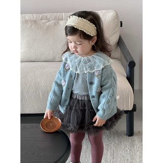  Nozi  Set Áo Khoác Len Thêu Hoạ Tiết Hoa Và Chân Váy Dáng Xoè Nhiều Tầng Dành Cho Bé Gái Phong Cách Hàn Quốc 