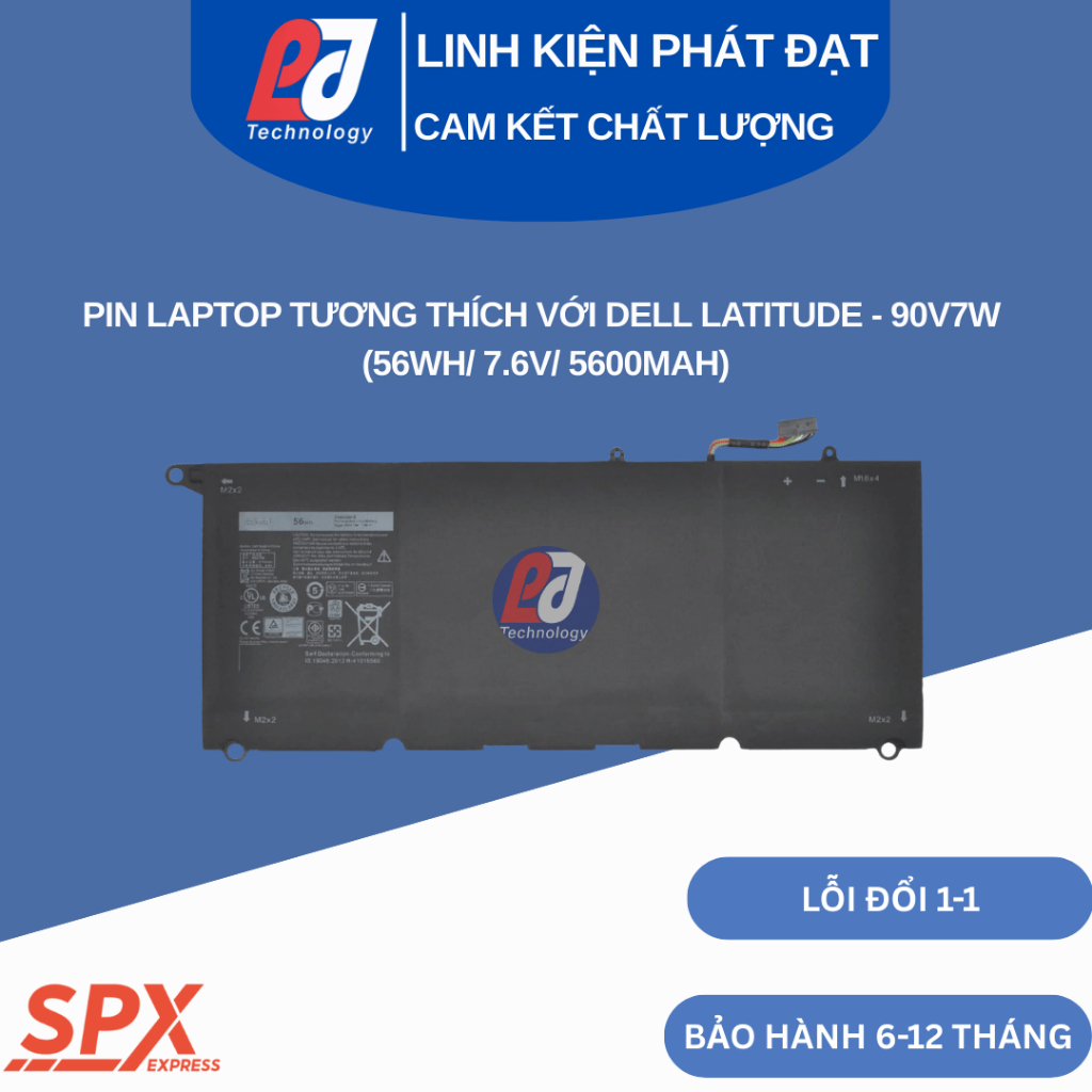 Pin Dell 90V7W – Pin Laptop Tương Thích Với Dell XPS 13 9343/9350/9350-D1508/9350 (56Wh / 7.6V)