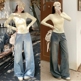 Quần jean bò ống rộng suông đứng nữ MIAA Cạp Cao ôm eo, Quần bò jean suông rộng  Tôn Dáng màu RETRO