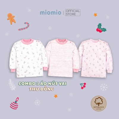 Combo 3 Áo Tay Dài Nút Vai Thu Đông MIOMIO Cho Bé Trai, Bé Gái (Từ 6-24 Tháng), Vải Cotton