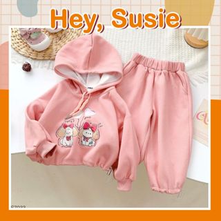  Set Nỉ Hồng Áo Hoodie Quần Nỉ Cho bé Gái Size 9-24kg Hey Susie S7033 