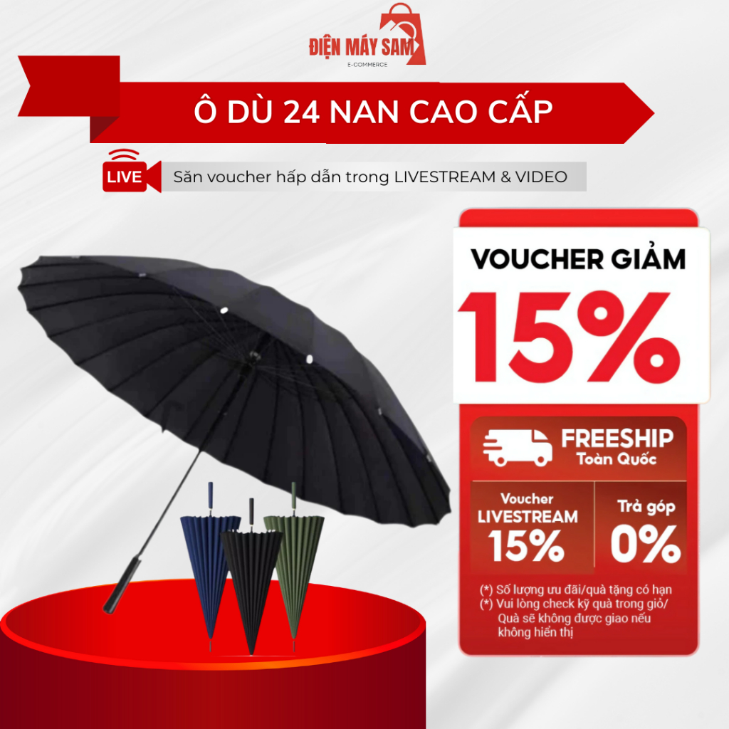 Ô siêu to che mưa chính hãng, dù 24 nan chắc chắn che nắng mưa, chống tia UV