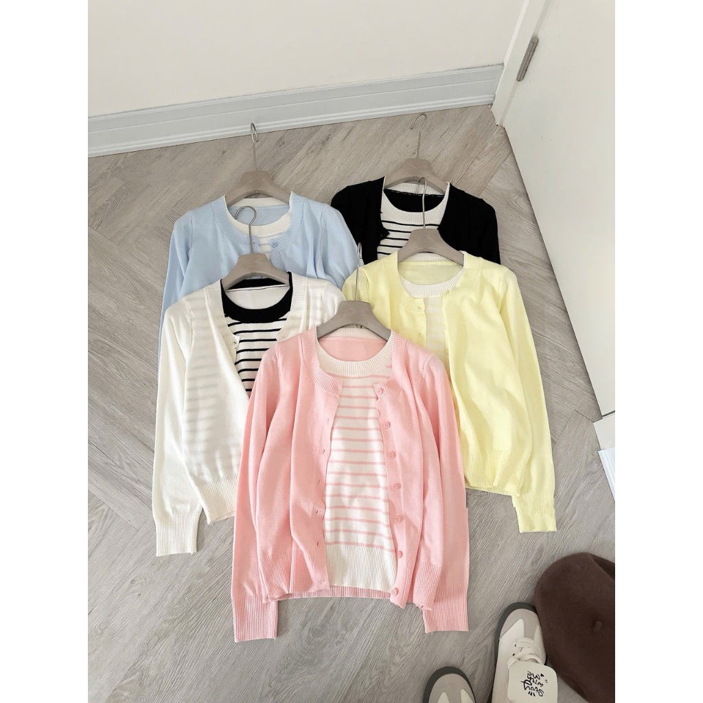 [CÒN MÀU HỒNG] SET ÁO LEN DÀI TAY TRƠN MIX KẺ SIÊU XINH STYLE ULZZANG HÀN QUỐC | BigBuy360 - bigbuy360.vn