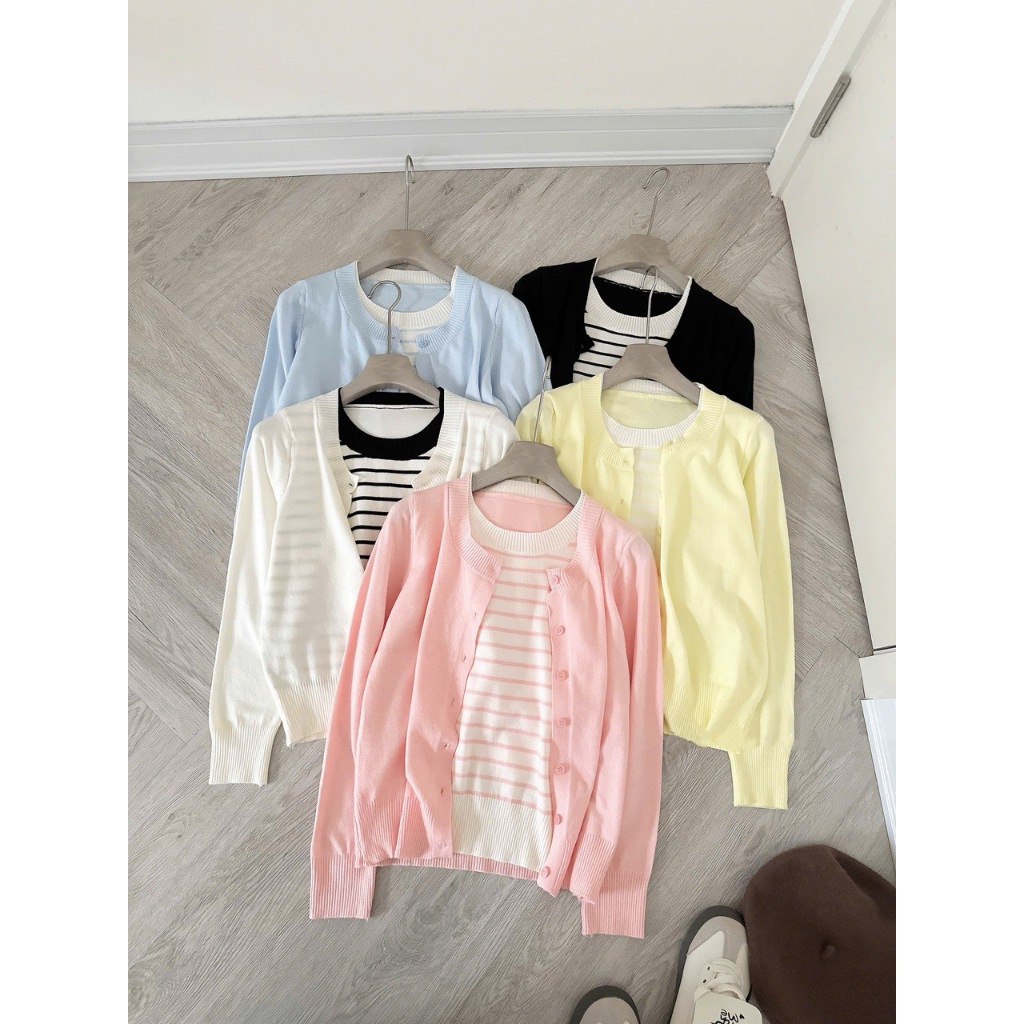 [CÒN MÀU HỒNG] SET ÁO LEN DÀI TAY TRƠN MIX KẺ SIÊU XINH STYLE ULZZANG HÀN QUỐC | BigBuy360 - bigbuy360.vn