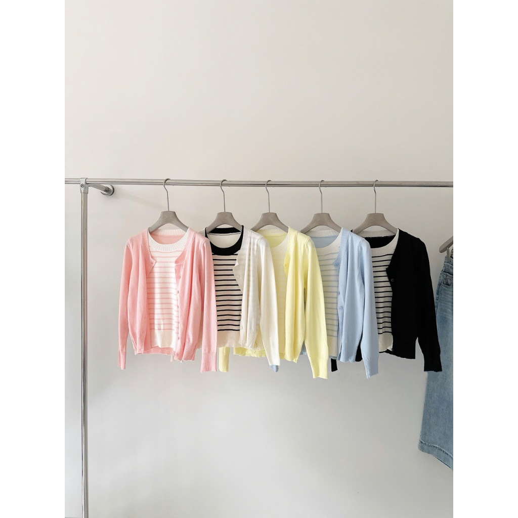 [CÒN MÀU HỒNG] SET ÁO LEN DÀI TAY TRƠN MIX KẺ SIÊU XINH STYLE ULZZANG HÀN QUỐC | BigBuy360 - bigbuy360.vn