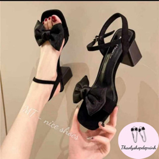  Dép Gót quai hậu 063 đính nơ cao 5 phân thời trang nữ Thaolyshopdepxinh depnuhot depnu dephot 