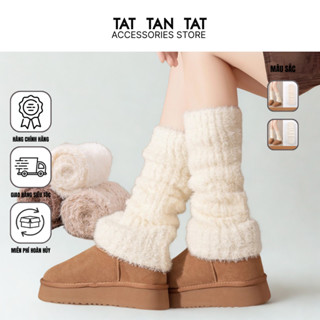  Tất vớ ống chân len H159 dệt kim xù cao cấp dày dặn tất cao cổ giữ ấm chân phong cách Hàn Quốc 