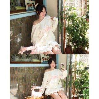  Áo nỉ Sweater lệch vai Form Rộng Áo thun nữ form baby tee đính nơ "Baby you got this " 