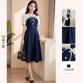 Đầm thiết kế BEMINE cổ tim phối ren hoa đính nơ dáng chữ A phù hợp đi làm-MT11032
