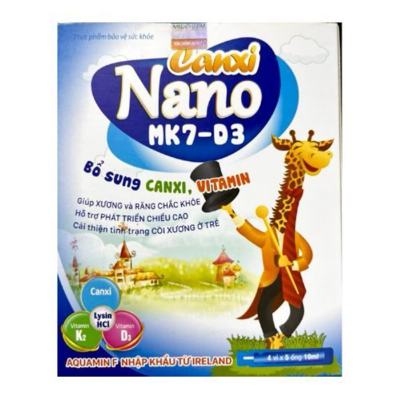 Ống uống Canxi Nano MK7-D3  giúp bổ sung canxi, vitamin cho bé (hộp 20 ống)