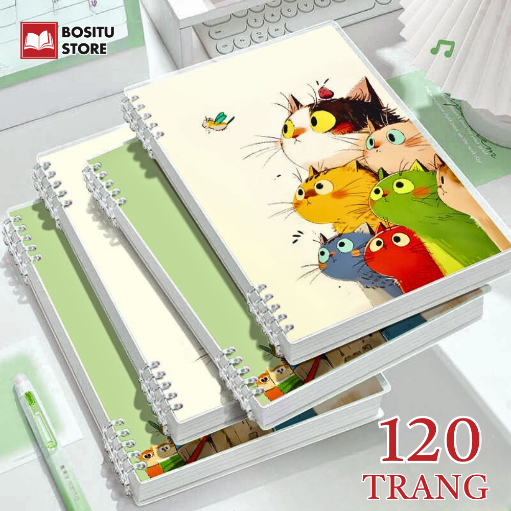 Sổ Còng A5 Mèo Con 120 Trang - Sổ Tay NoteBook Học Sinh Bullet Journal Giấy Chống Lóa Dày Dặn Không 