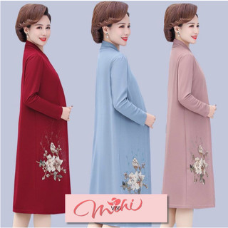 Váy trung niên nữ thu đông V66 cổ tàu & áo choàng - Đầm dự tiệc thời trang sang trọng cho mẹ trung tuổi cao cấp Bigsize