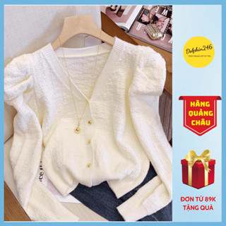 Áo len tay bồng áo khoác cardigan dệt kim cổ v màu trơn thời trang tay phồng dáng ôm M248 D-11