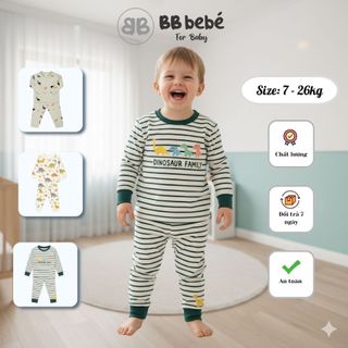  Bộ thu đông bé trai sét 3 bộ dài tay in hình khủng long chất liệu cotton cho bé từ 7 đến 25kg 
