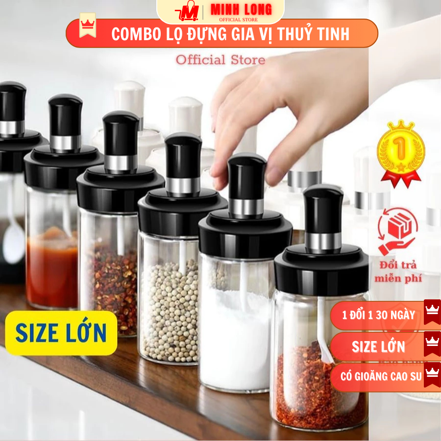 FREESHIP ⚡️ Combo 6 Lọ đựng gia vị thủy tinh ⚡️ Hũ đựng gia vị có thìa thông minh Size to