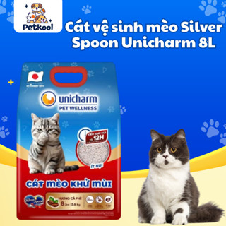 Cát vệ sinh mèo Silver Spoon Unicharm 8L chính hãng Nhật Bản | Kiểm soát mùi 12h | Ít bụi an toàn PETKOOL