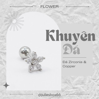   1 Chiếc   BẤM  Khuyên Tai Hoa 5 Cánh Đá Trắng Unisex Màu Bạc Đuôi Bi Không Ngứa Bông Tai Julies Box 66 