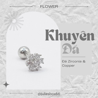   1 Chiếc   BẤM  Khuyên Tai Hoa Chà Bá Đá Trắng Unisex Màu Bạc Đuôi Bi Không Gỉ Sét Không Ngứa Bông Tai Julies Box 66 