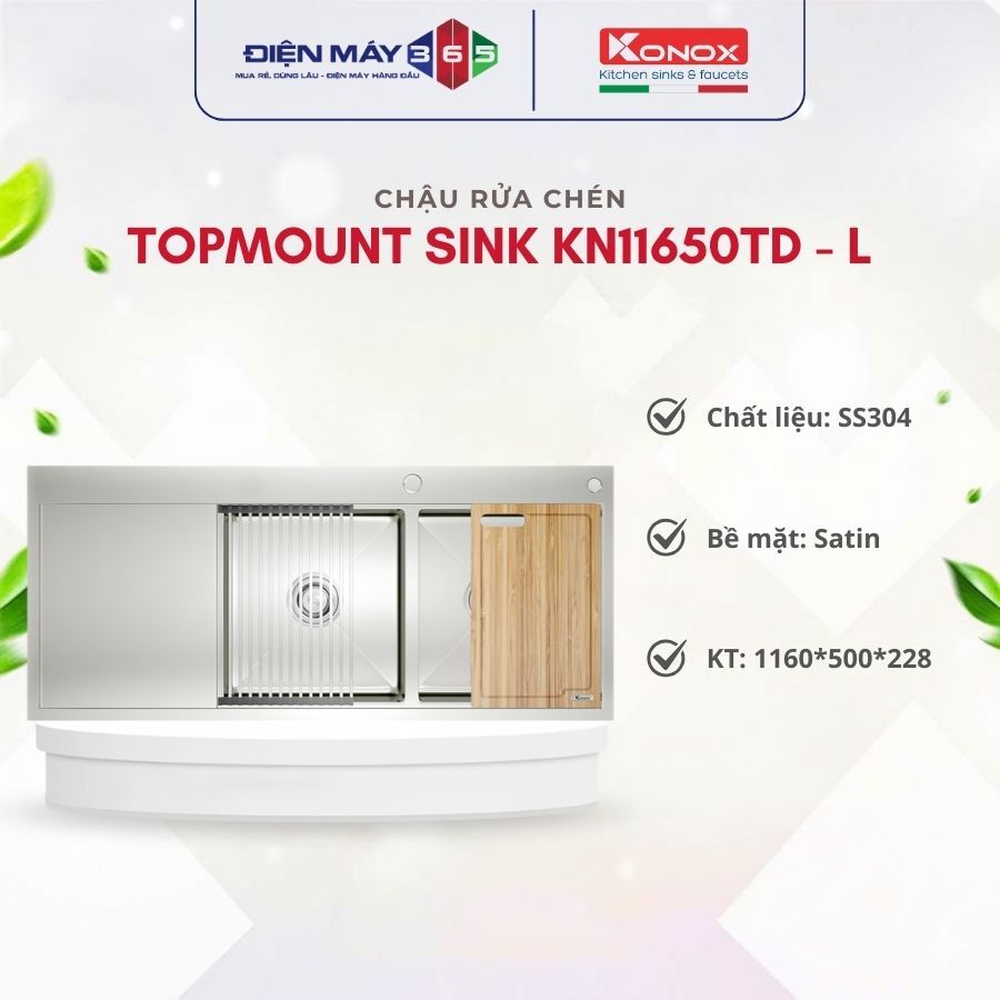 Chậu Rửa Bát Konox KN11650TD – Topmount Sink, 2 Hố, Độ Bền Cao, Thiết Kế Hiện Đại