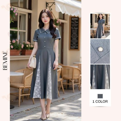 Đầm thiết kế BEMINE cổ sen cách điệu viền ren dáng chữ A phù hợp đi làm-MT11084