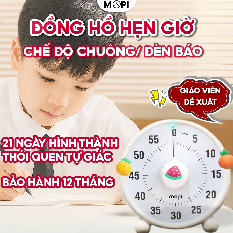 Đồng hồ đếm ngược Pomodoro học bài tập trung, Mopi timer MP038 quản lý thời gian trẻ em, đồng hồ hẹn