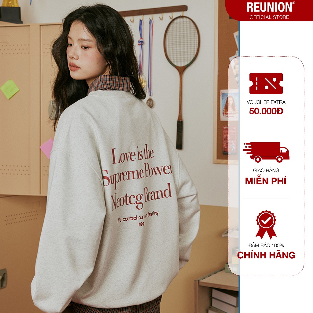 REUNION Áo Sweatshirt Dài Tay In Họa Tiết SUPREME Áo Sweater Nam Nữ Form Rộng SWT14