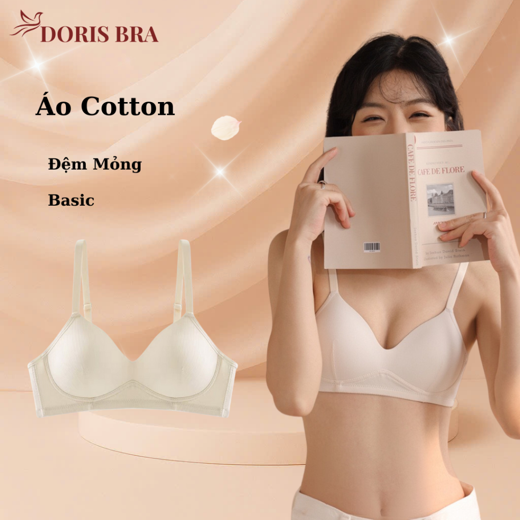 Áo lót nữ đệm mỏng DORIS AL625, Áo ngực học sinh không gọng cotton gân tăm đệm mỏng vạt chéo sexy mềm mại