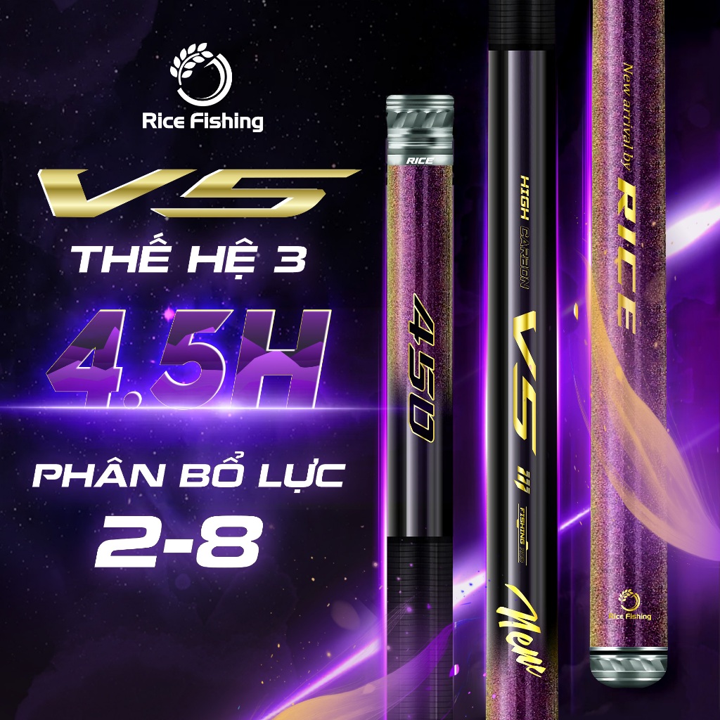 Cần câu Đài V5 thế hệ 3 4,5H Rice Fishing Carbon 30T & 40T Nâng cấp phiên bản mới 2025 CC- 39