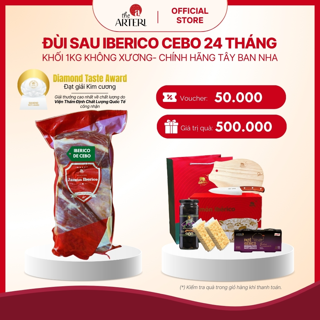 Hộp Quà Đùi Heo Muối Iberico 1kg Đùi Sau Iberico Cebo 24 Tháng Không Xương Montesano - Kèm Set Tiệc