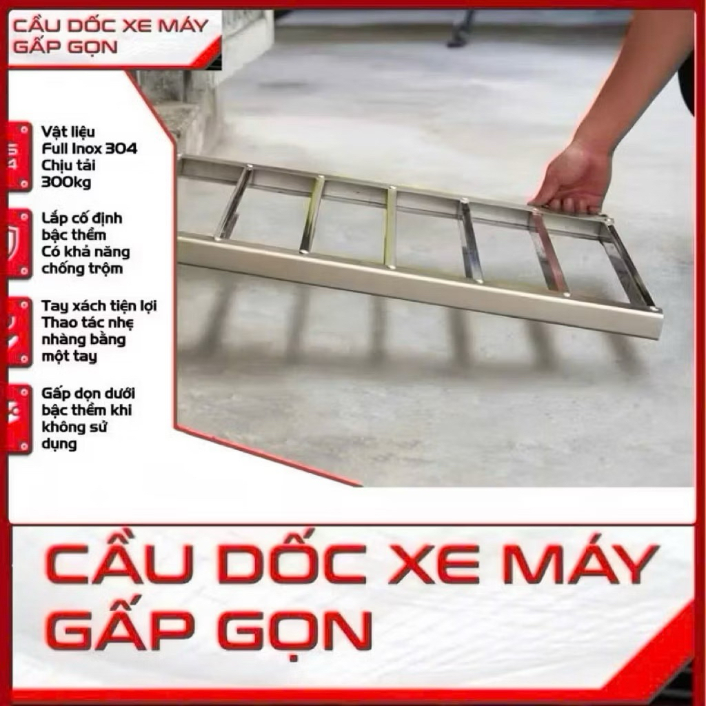 Cầu dắt xe máy thông minh gấp gọn vật liệu Inox 304
