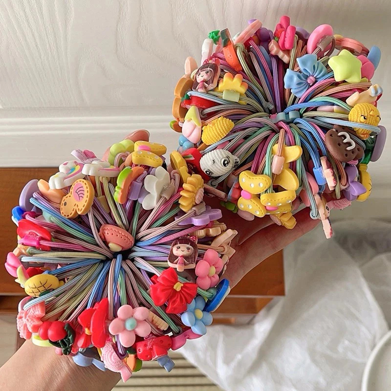 [Set 100c] dây buộc tóc cho bé gái Thun mềm đính động vật, họa tiết đáng yêu