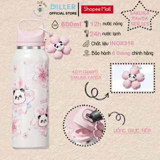  Bình giữ nhiệt Diller D9313 Sakura Panda Series  gấu trúc hoa anh đào  dung tích 600ml có lọc trà 