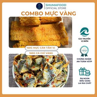  Combo Mực Vàng gồm: 150g khô Mực cán tẩm 160g khô Cá Chỉ Vàng lá chanh ShumaFood Snack Ăn Vặt 