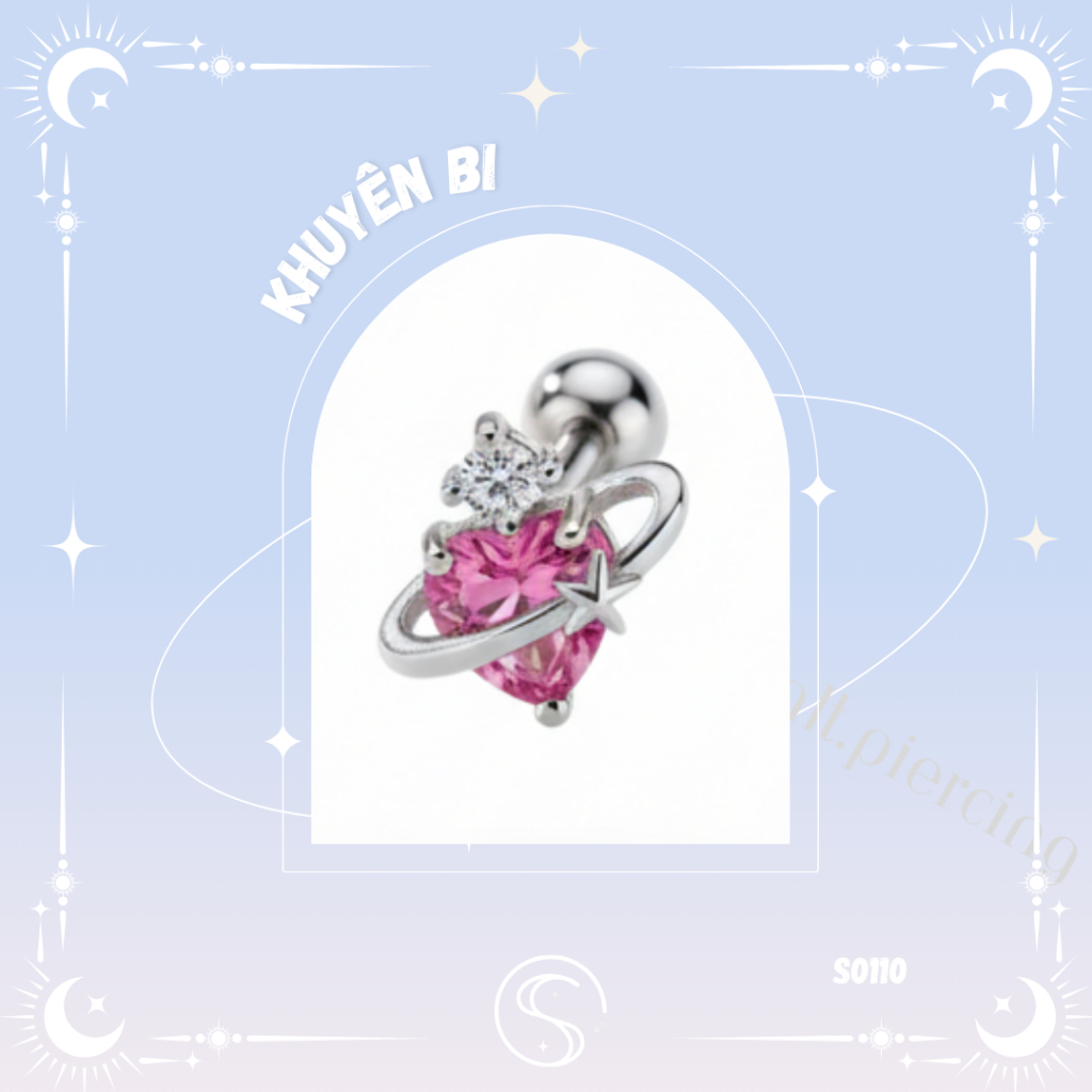 [1 chiếc ] Khuyên tai/bông tai trái tim hồng kèm ngôi sao dễ thương/Upper Helix Earring 110