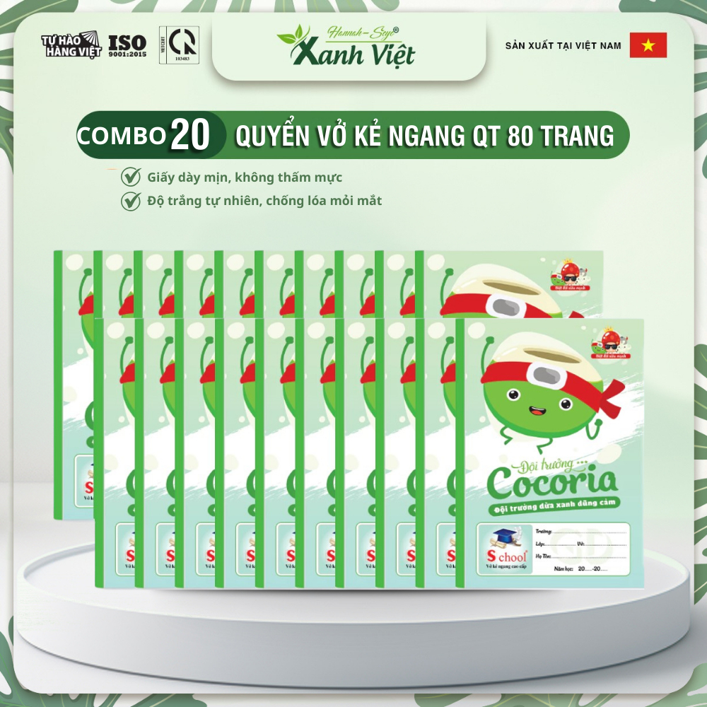 Combo 20 quyển vở kẻ ngang QT 80 trang giấy dày đẹp không thấm mực độ trắng tự nhiên chống mỏi mắt