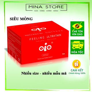  Bao cao su siêu mỏng OiO 001mm đỏ nóng ấm truyền nhiệt nhiều gel bôi trơn - hộp 10 bcs - Mina Store 