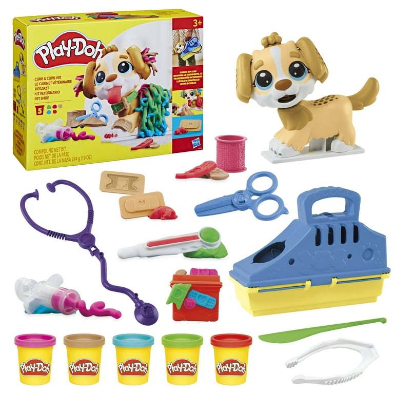 Bộ đồ chơi đất nặn thú y kèm chó đồ chơi, hộp đựng Play-Doh Care 'n Carry Vet Playset with Toy Dog, 