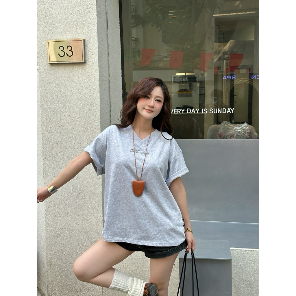 Áo Thun Boxy Cổ V-Neck Valley Nevasome Thêu Nổi Cotton 250gsm Local Brand Tay Lỡ Form Boxy Rộng Nam Nữ | BigBuy360 - bigbuy360.vn