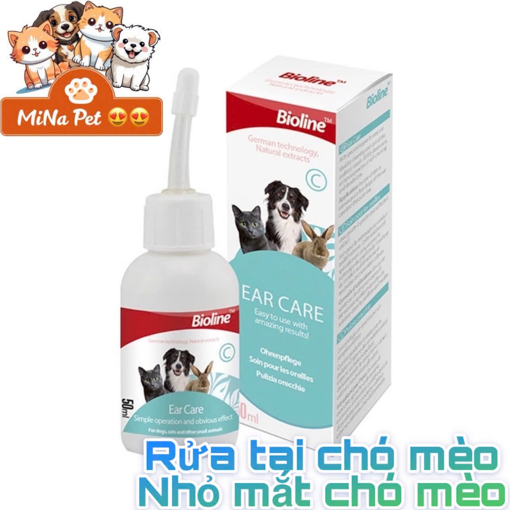 Nước rửa vệ sinh tai, nhỏ mắt bioline cho chó mèo Mina pet