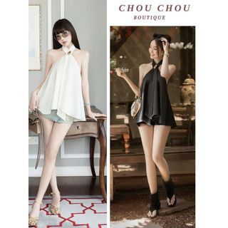    Sẵn - Hỏa Tốc   Áo Lụa Cổ Yếm Đính Charm Hở Lưng Chuẩn CHOUCHOU 3 Màu 