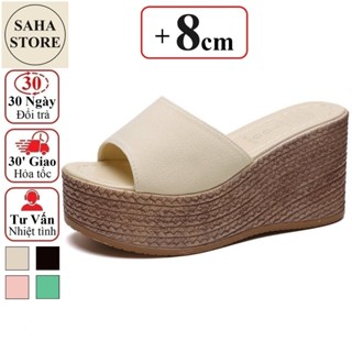 Dép nữ đế xuồng cao 8cm SAHA282 bigsize 43 42 41 đại cỡ lớn tăng 8 phân 8p nhẹ dày cói bánh mì cho mùa hè quai ngang to