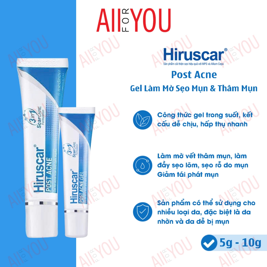 [CHÍNH HÃNG CÓ TEM] HIRUSCAR Post Acne 5g và 10g - Gel Làm Mờ Sẹo Mụn Và Thâm Mụn.