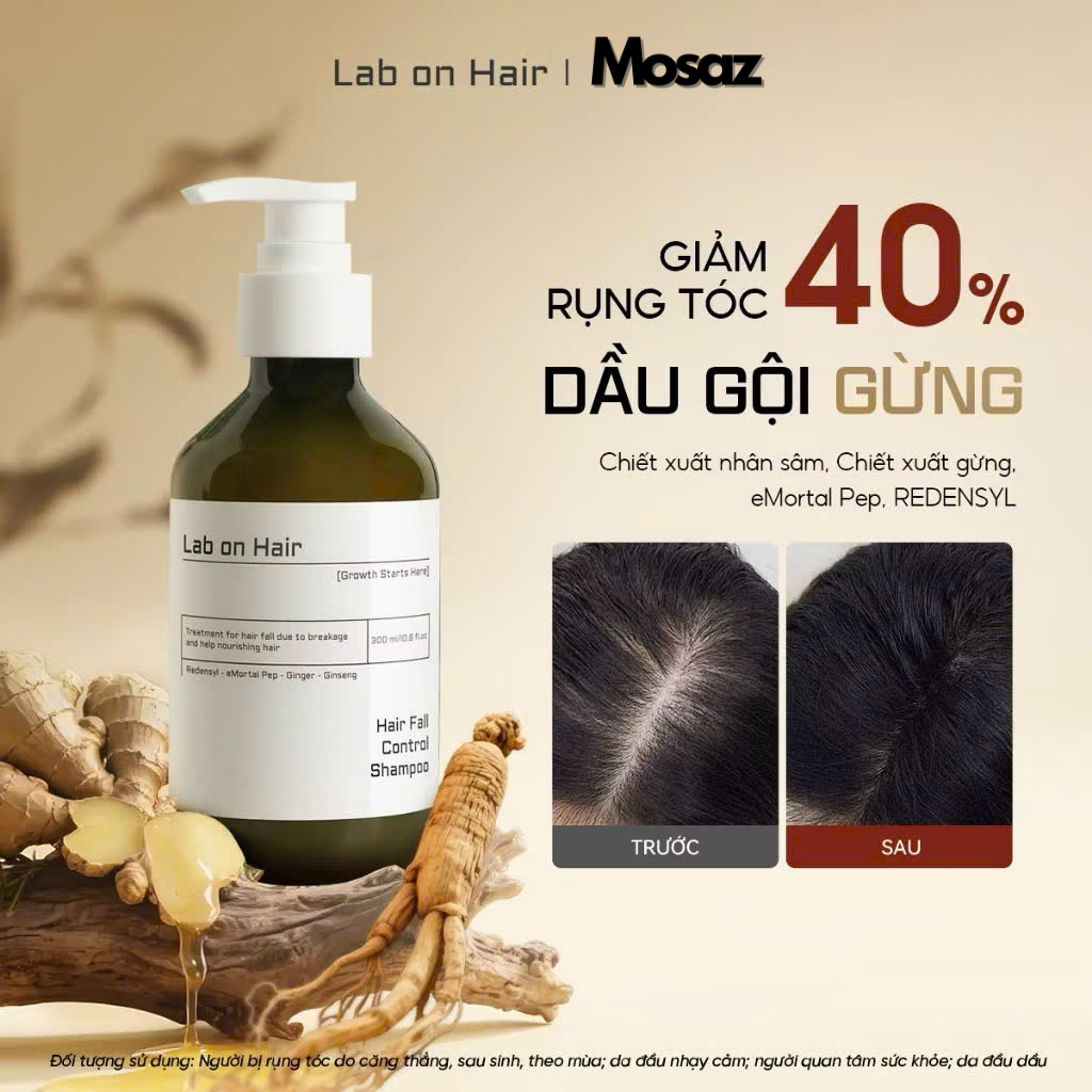 Dầu gội gừng Lab On Hair Nhân sâm Redensyl cải thiện tình trạng rụng tóc dầu gội mọc tóc 300ml