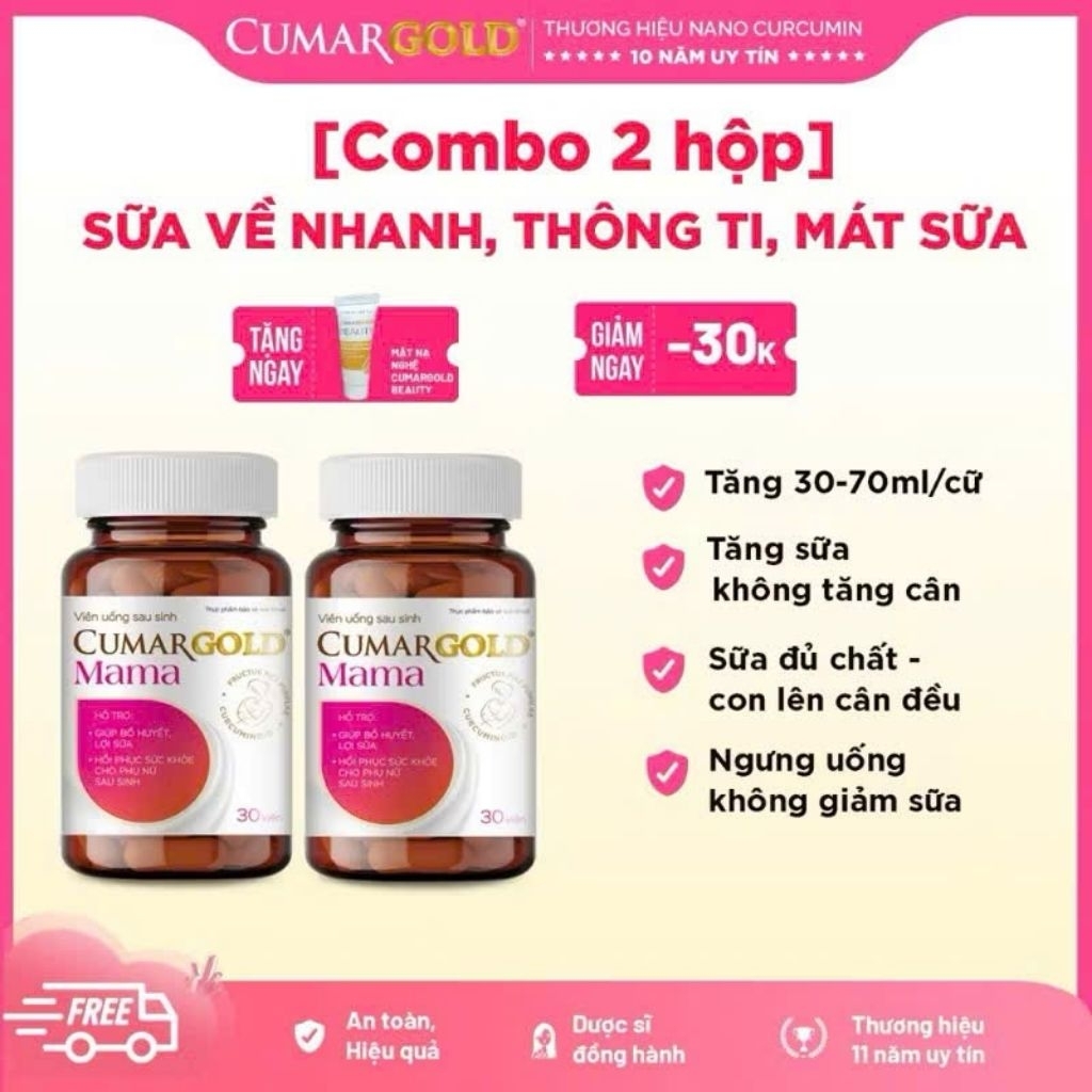 [COMBO 2 HỘP] Viên Uống Lợi Sữa CumarGold Mama- Gọi Sữra Ve 24h, Bố Huyết, Phục HÒi Sức Khoé Sau Sin