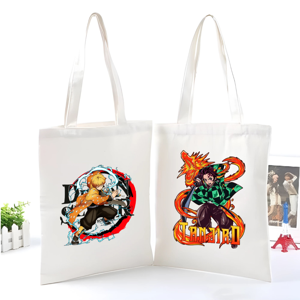 Túi vải Tote Nhân Vật Demon Slayer Tanjiro Nezuko Zenitsu Giyuu Hình In Sắc Nét